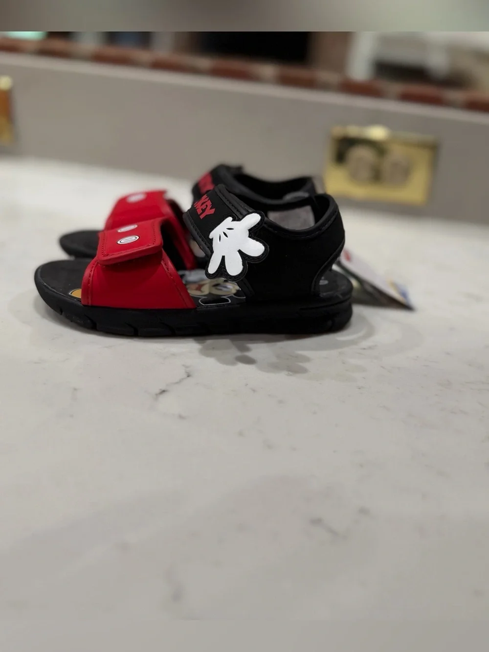 Disney Mickey Black and Red Kids Sandals with Character Accents
